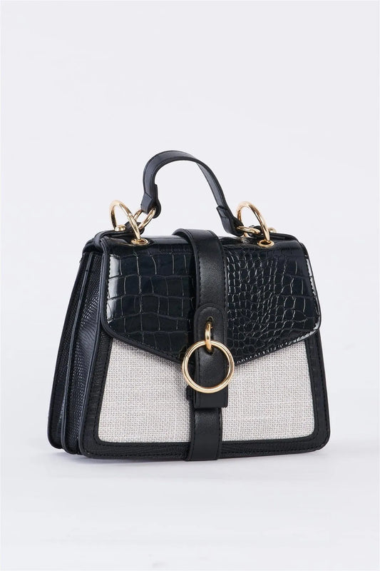Black & Ivory Retro Inspired Alligator Vegan Leather Bag /3 Bags - Tasha Apparel Wholesale