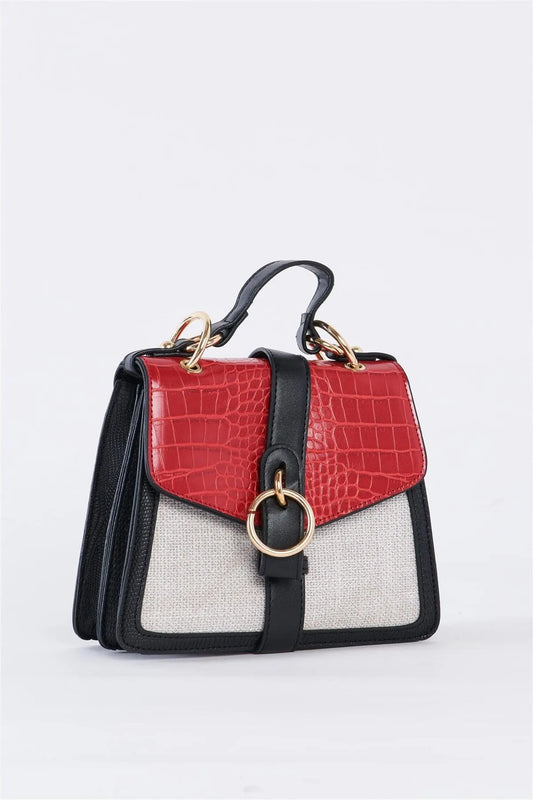 Red Multicolor Retro Inspired Alligator Vegan Leather Bag /3 Bags - Tasha Apparel Wholesale