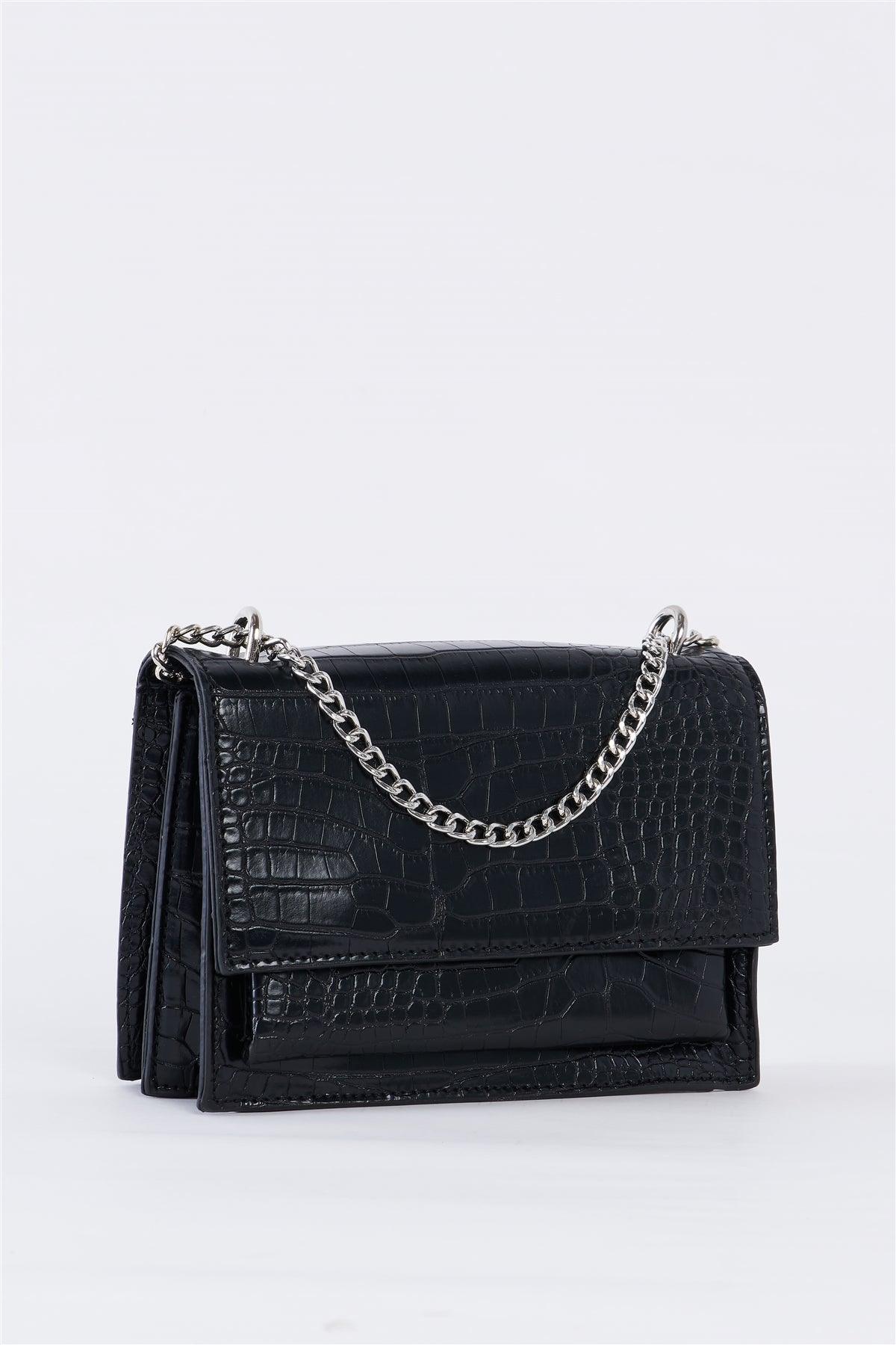Black Croc Vegan Leather Glamorous Crossbody Chain Bag /3 Bags