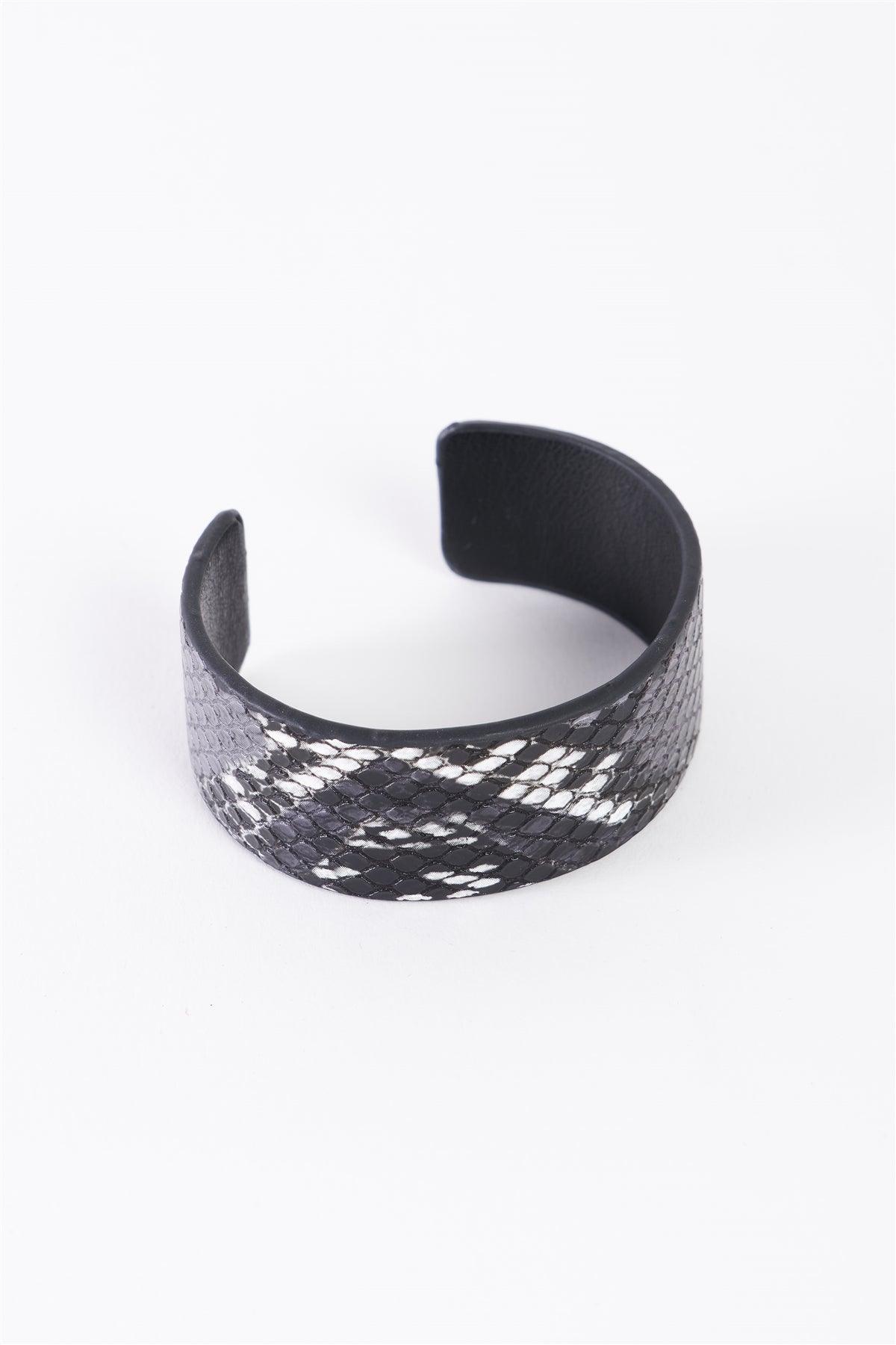 Black & White Vegan Snakeskin Open Wide Cuff Bracelet /6 Pieces