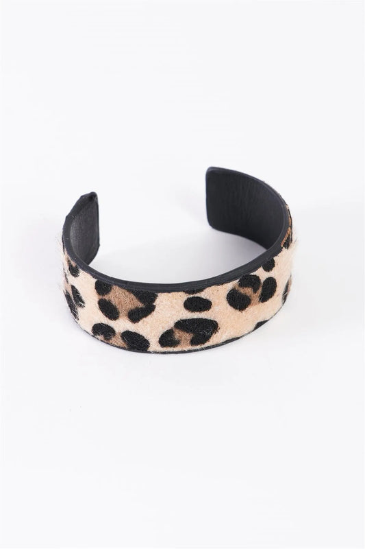 Leopard Faux Fur Open Wide Cuff Bracelet - Tasha Apparel Wholesale