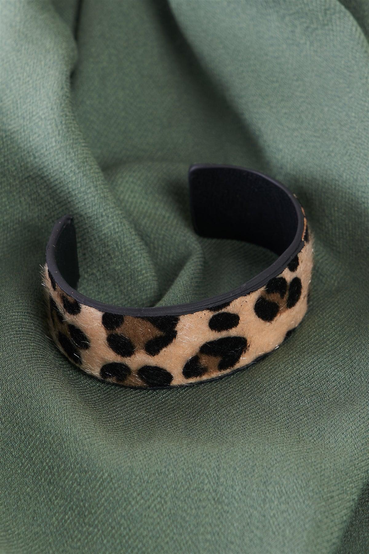 Leopard Faux Fur Open Wide Cuff Bracelet /6 Pieces