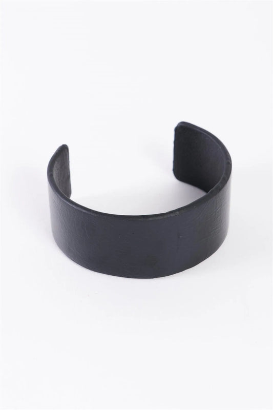Black Faux Leather Wide Cuff Bracelet - Tasha Apparel Wholesale