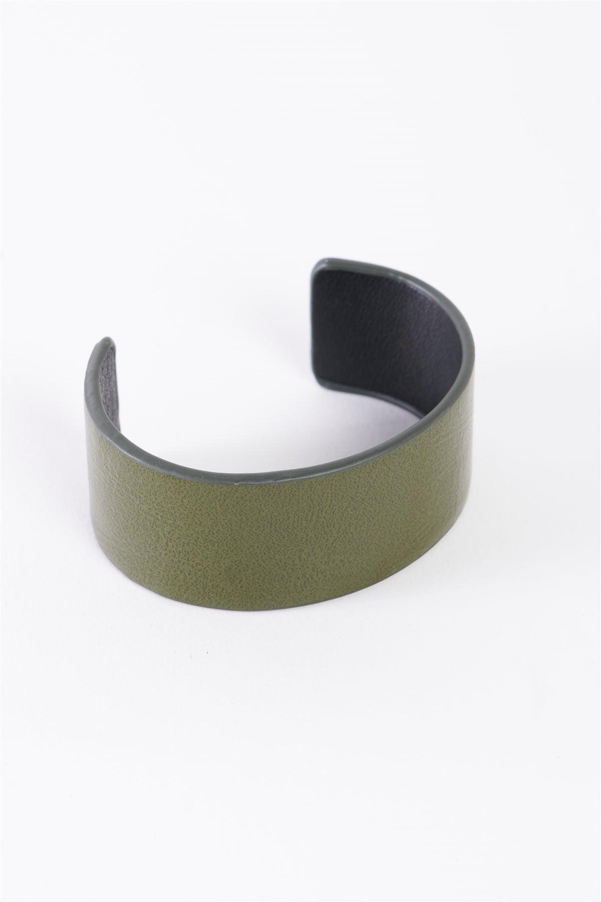 Olive Faux Leather Wide Cuff Bracelet /6 Pieces