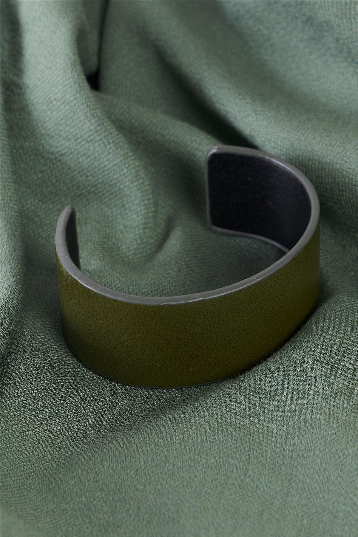 Olive Faux Leather Wide Cuff Bracelet /6 Pieces