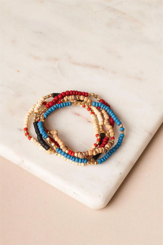 Khaki Multi Colored Beaded Bracelets - Tasha Apparel Wholesale