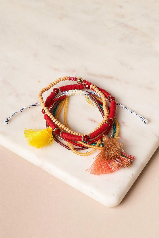 Burgundy Multi-Colored Stackable Beaded Bracelets - Tasha Apparel Wholesale