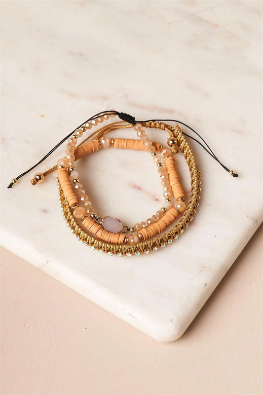 Khaki Jewel Toned Beaded Bracelets - Tasha Apparel Wholesale