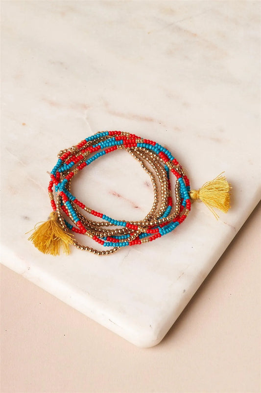 Turquoise Beaded Braceletes /6 Pieces - Tasha Apparel Wholesale