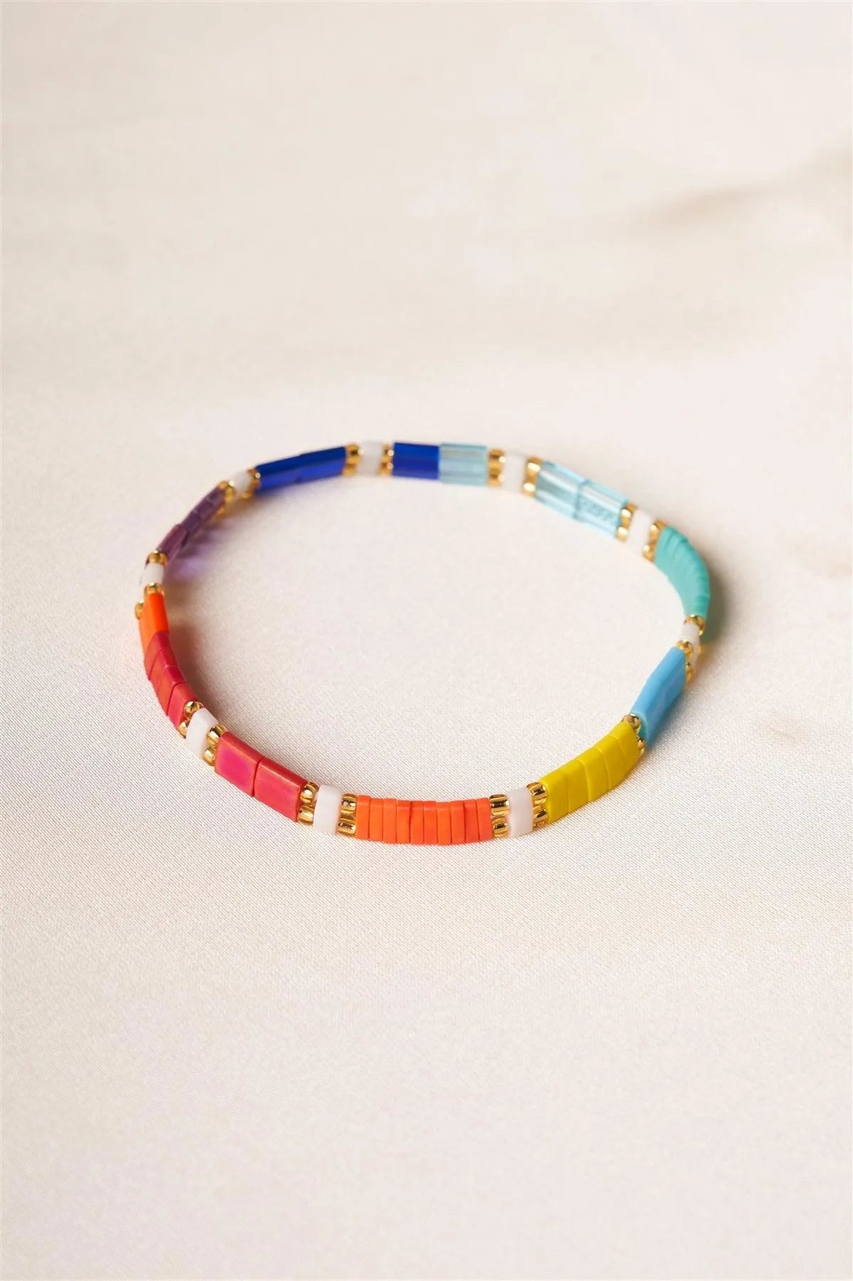 White Multi-Colored Beaded Bracelet /6 Pieces - Tasha Apparel Wholesale