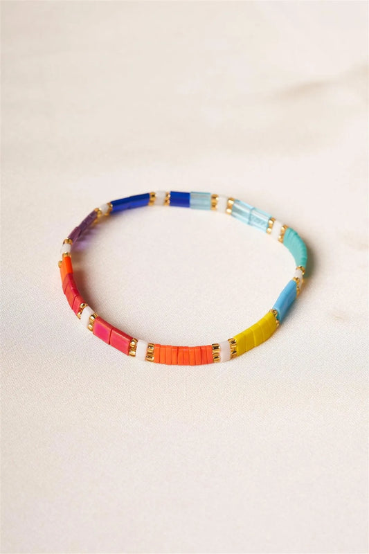 White Multi-Colored Beaded Bracelet /6 Pieces - Tasha Apparel Wholesale