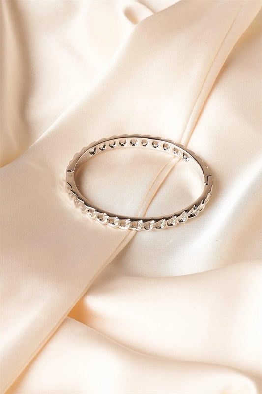 Silver Solid Chain Link Bangle Bracelet /6 Pieces - Tasha Apparel Wholesale