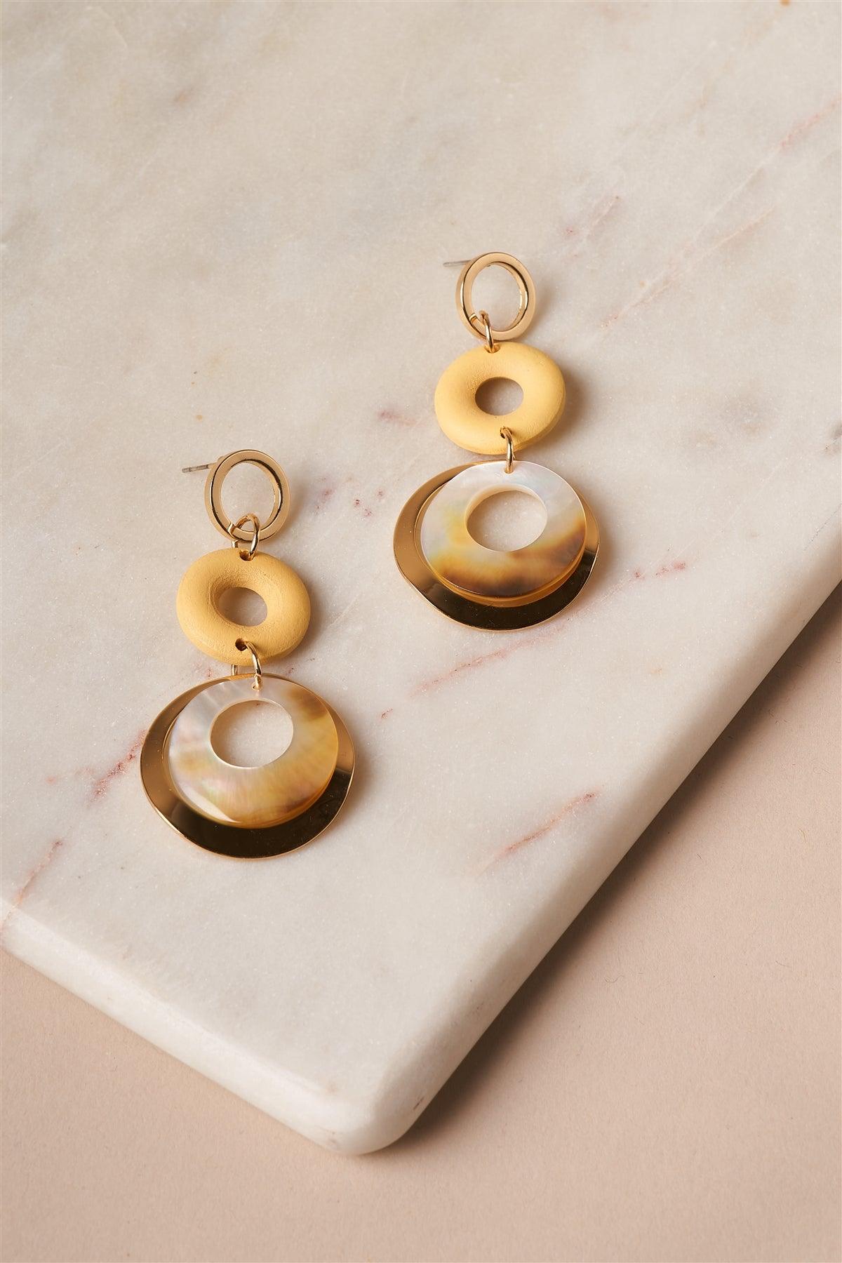 Yellow Ivory Circle Disc Tier Earrings /1 Pair