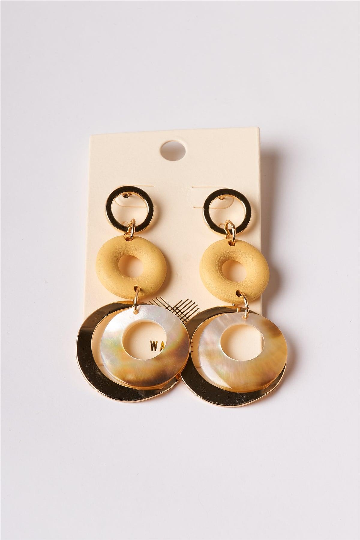 Yellow Ivory Circle Disc Tier Earrings /1 Pair