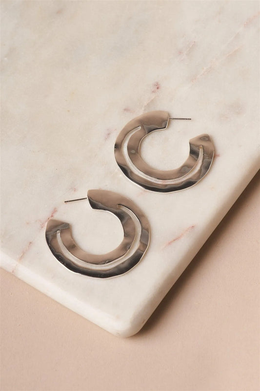 Silver Flat Circle Hoop Earrings /1 Pair - Tasha Apparel Wholesale