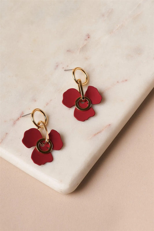 Red Small Flower Drop Earrings /6 Pairs - Tasha Apparel Wholesale