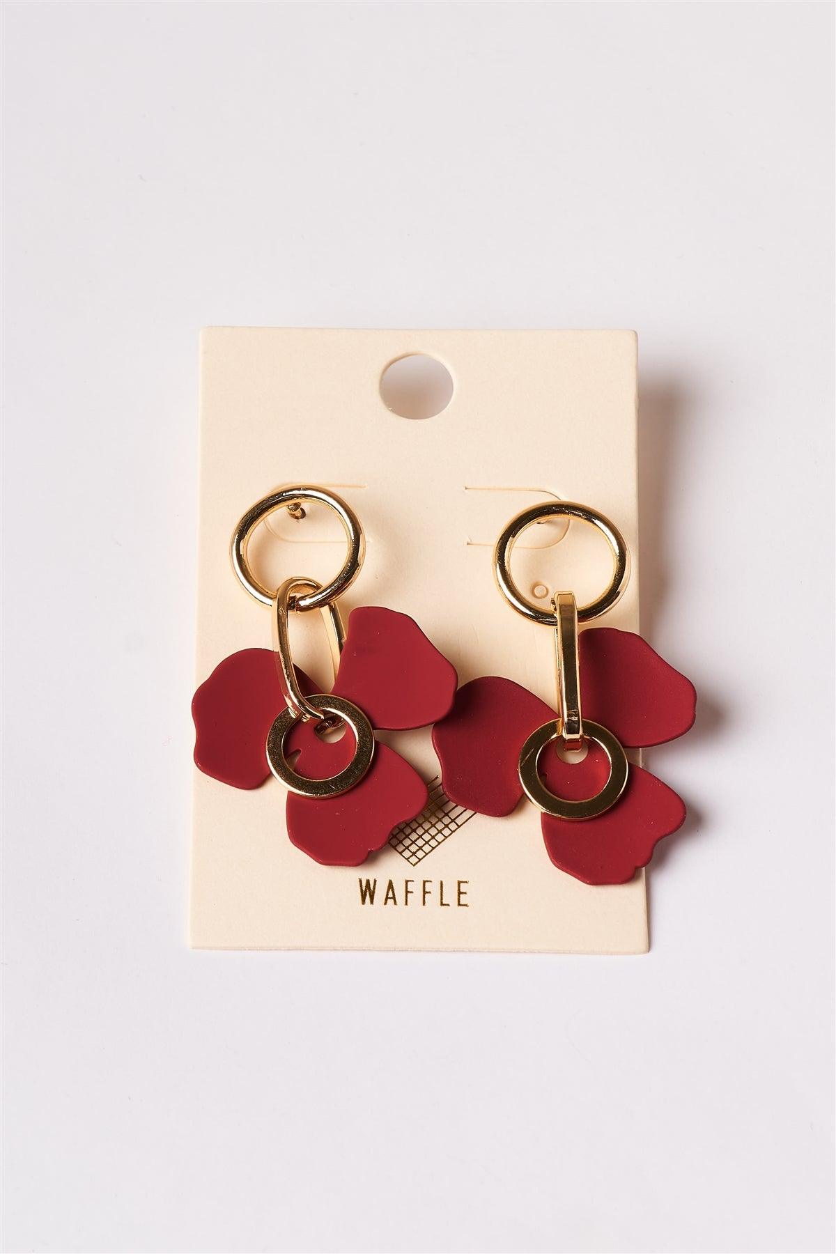 Red Small Flower Drop Earrings /6 Pairs
