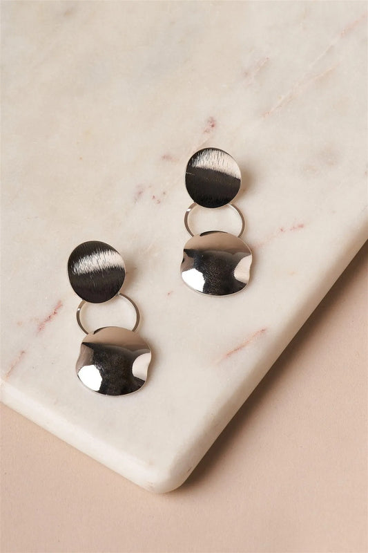 Silver Metallic Brushed Effect Circle Disc Dangle Drop Earrings /3 Pairs - Tasha Apparel Wholesale