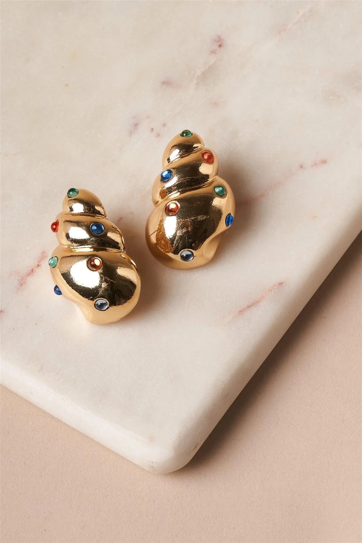 Gold Multi Colored Gem Sea Shell Earrings /3 Pairs - Tasha Apparel Wholesale