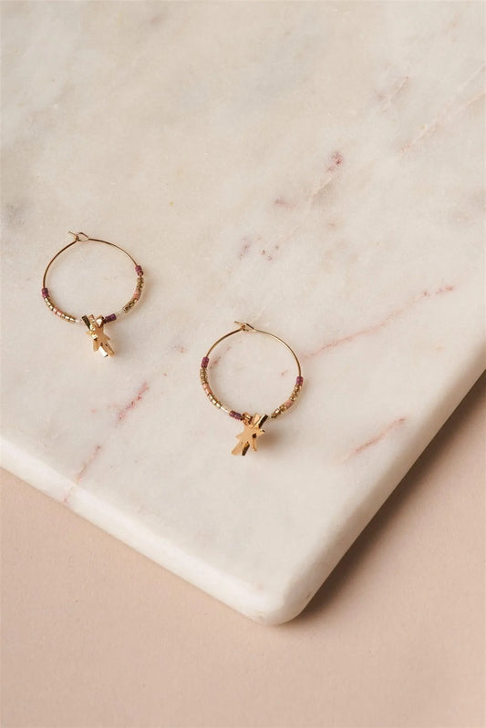 Pink Gold North Star Hoop Drop Earrings /3 Pairs - Tasha Apparel Wholesale