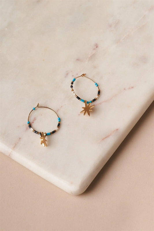 Turquoise North Star Hoop Drop Earrings /1 Pair - Tasha Apparel Wholesale