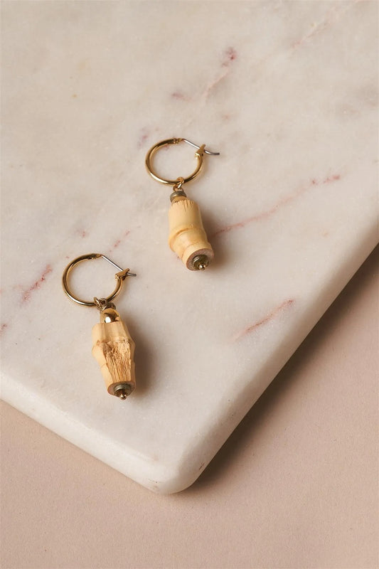 Bamboo Boho Hoop Cylinder Drop Earrings /6 Pieces - Tasha Apparel Wholesale