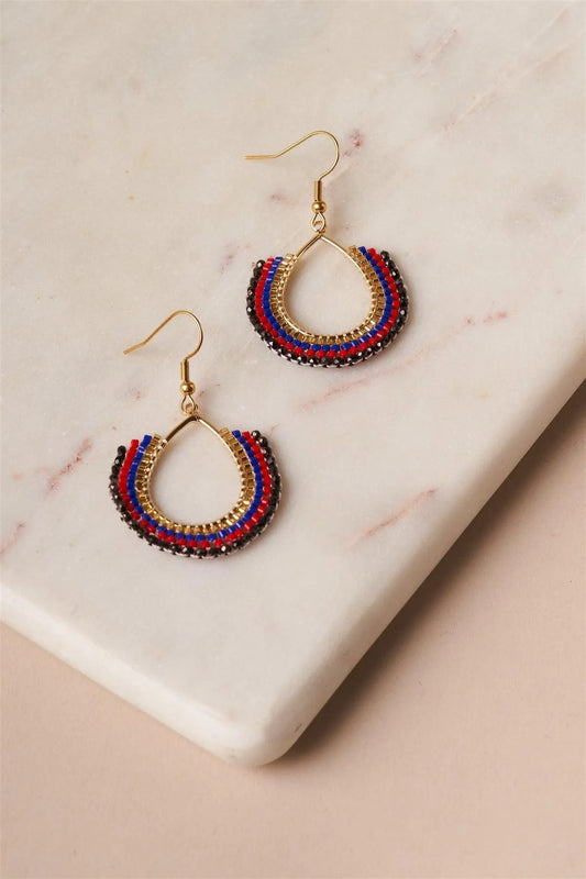 Dainty Gold Multi Colored Glass Beaded Dangle Earrings /6 Pairs - Tasha Apparel Wholesale