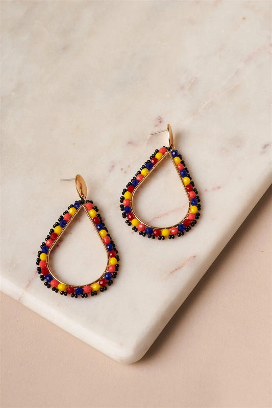 Multi Beaded Hoop Teardrop Earrings /6 Pairs - Tasha Apparel Wholesale