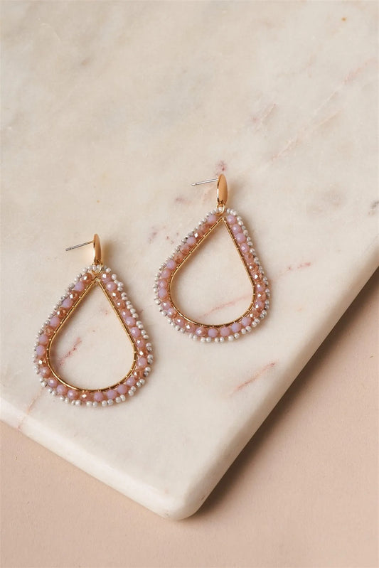 Purple Beaded Hoop Teardrop Earrings /3 Pair - Tasha Apparel Wholesale