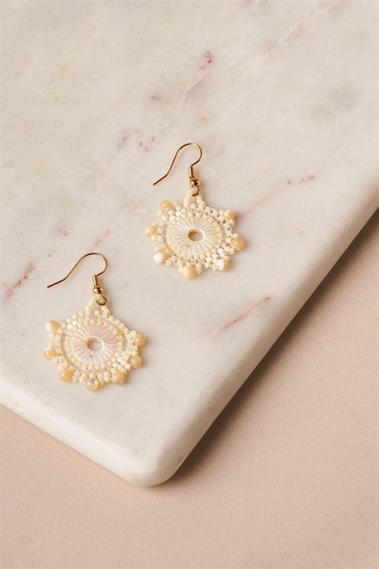 Ivory Beaded Circle Hook Drop Earrings /1 Pair - Tasha Apparel Wholesale