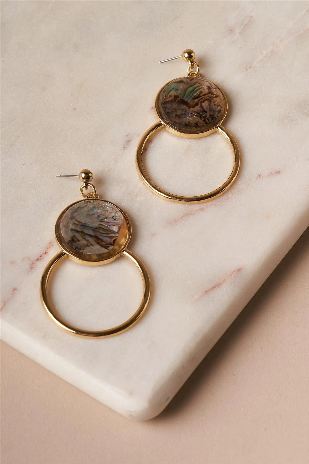 Iridescently Marbled Opal And Gold Dangle Earrings /1 Pair - Tasha Apparel Wholesale