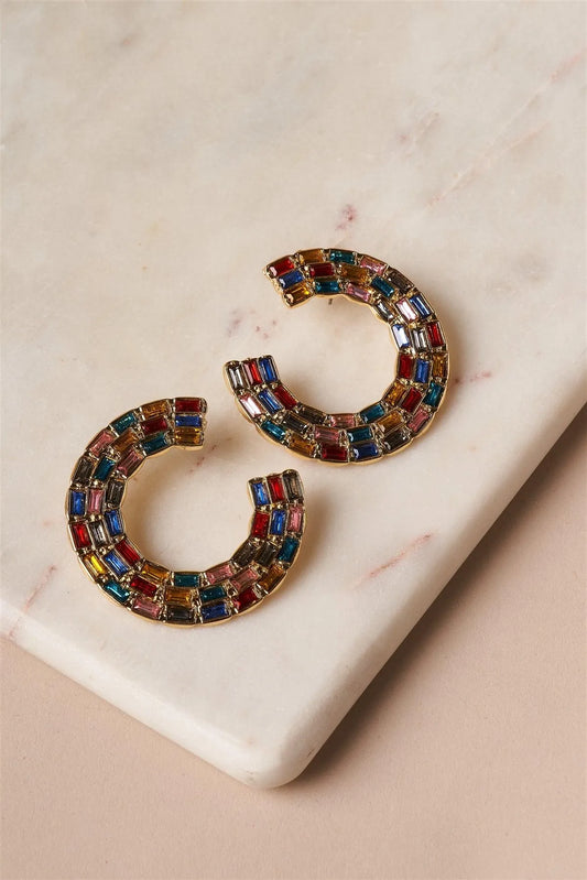 Multi Colored Bold C-Shaped Stud Hoop Statement Earrings /1 Pair - Tasha Apparel Wholesale