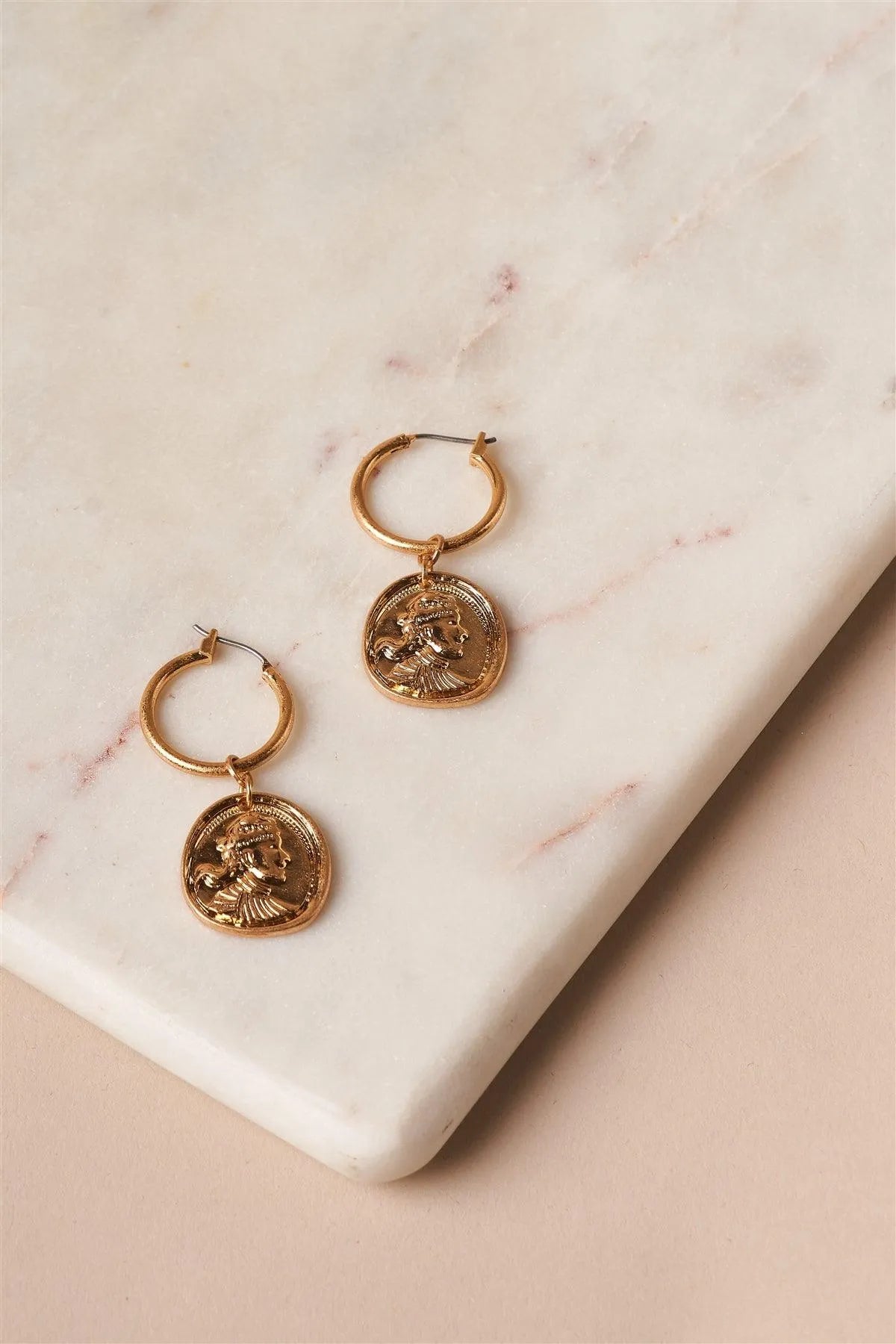 Gold Mini Ancient Coin Drop Earrings /6 Pieces - Tasha Apparel Wholesale
