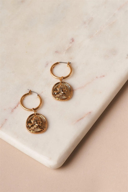 Gold Mini Ancient Coin Drop Earrings /6 Pieces - Tasha Apparel Wholesale