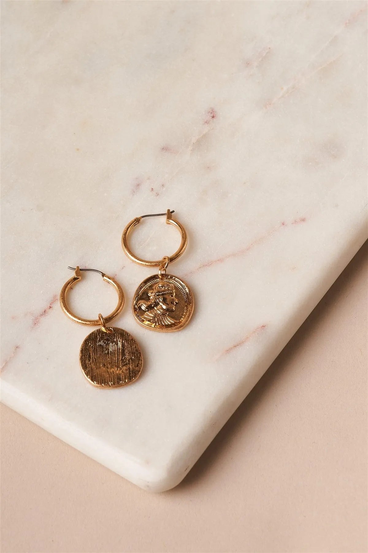 Gold Mini Ancient Coin Drop Earrings /6 Pieces - Tasha Apparel Wholesale