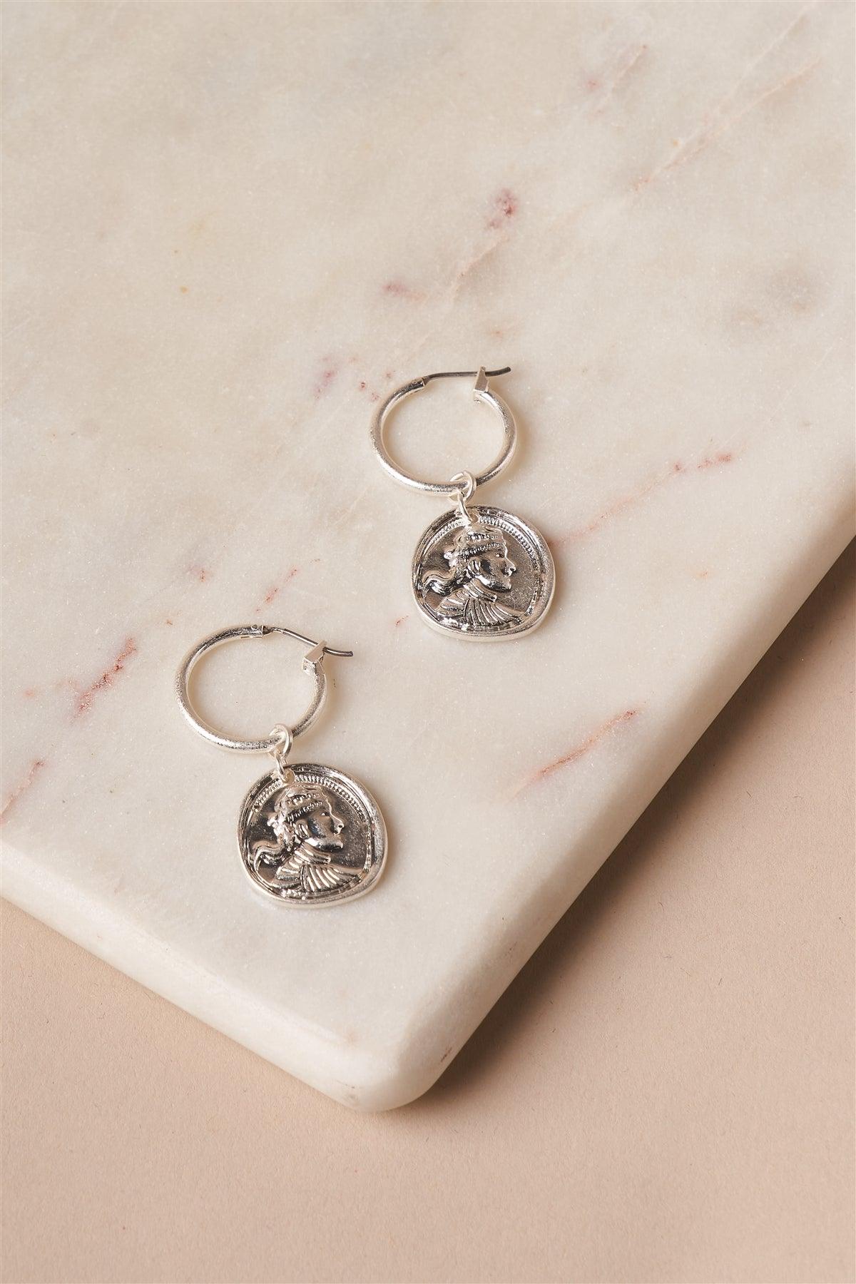 Silver Mini Ancient Coin Drop Earrings /3 Pairs