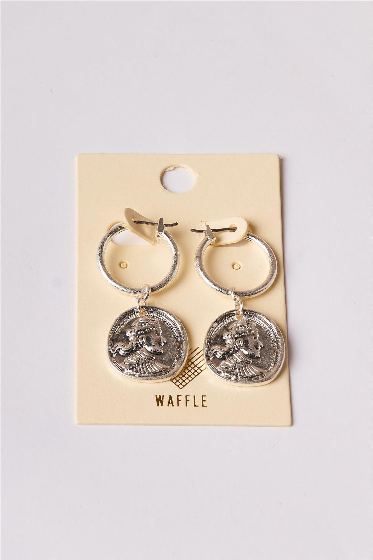 Silver Mini Ancient Coin Drop Earrings /1 Pair