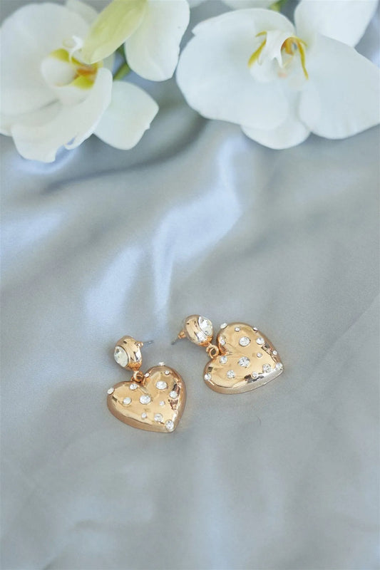 Gold Diamond Rhinestone Heart Drop Earrings /6 pieces - Tasha Apparel Wholesale