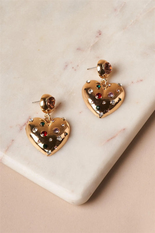 Rose Gold Multi Heart Drop Earrings /6 Pieces - Tasha Apparel Wholesale