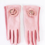 Pink Suede Rose Flower Decor Detail Faux Fur Lining Gloves /4 Pieces - Tasha Apparel Wholesale