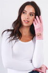 Pink Faux Suede Pearl Bow Detail Winter Gloves /3 Pieces