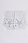 Snowball White Silver Threading Rhinestone Star Embroidery Furry Fingerless Winter Gloves /3 Pieces