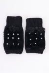 Black Knit Furry Fingerless Pearl Detail Winter Gloves /3 Pieces