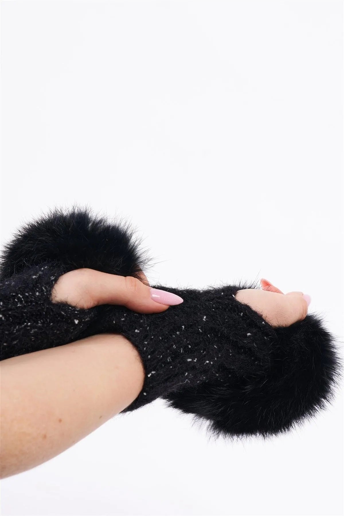 Black Woven Furry Fingerless Two-Way Winter Gloves /3 Pieces - Tasha Apparel Wholesale