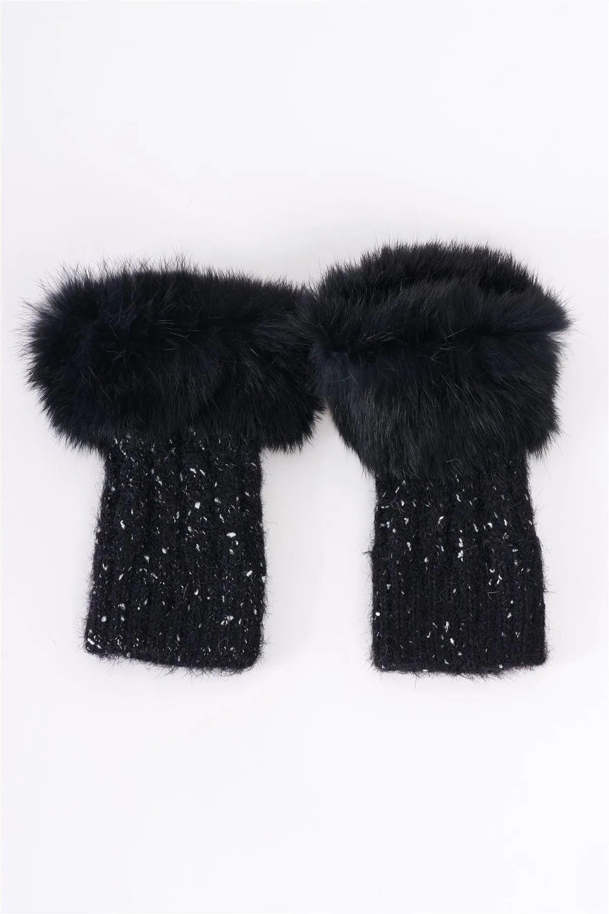 Black Woven Furry Fingerless Two-Way Winter Gloves /3 Pieces - Tasha Apparel Wholesale