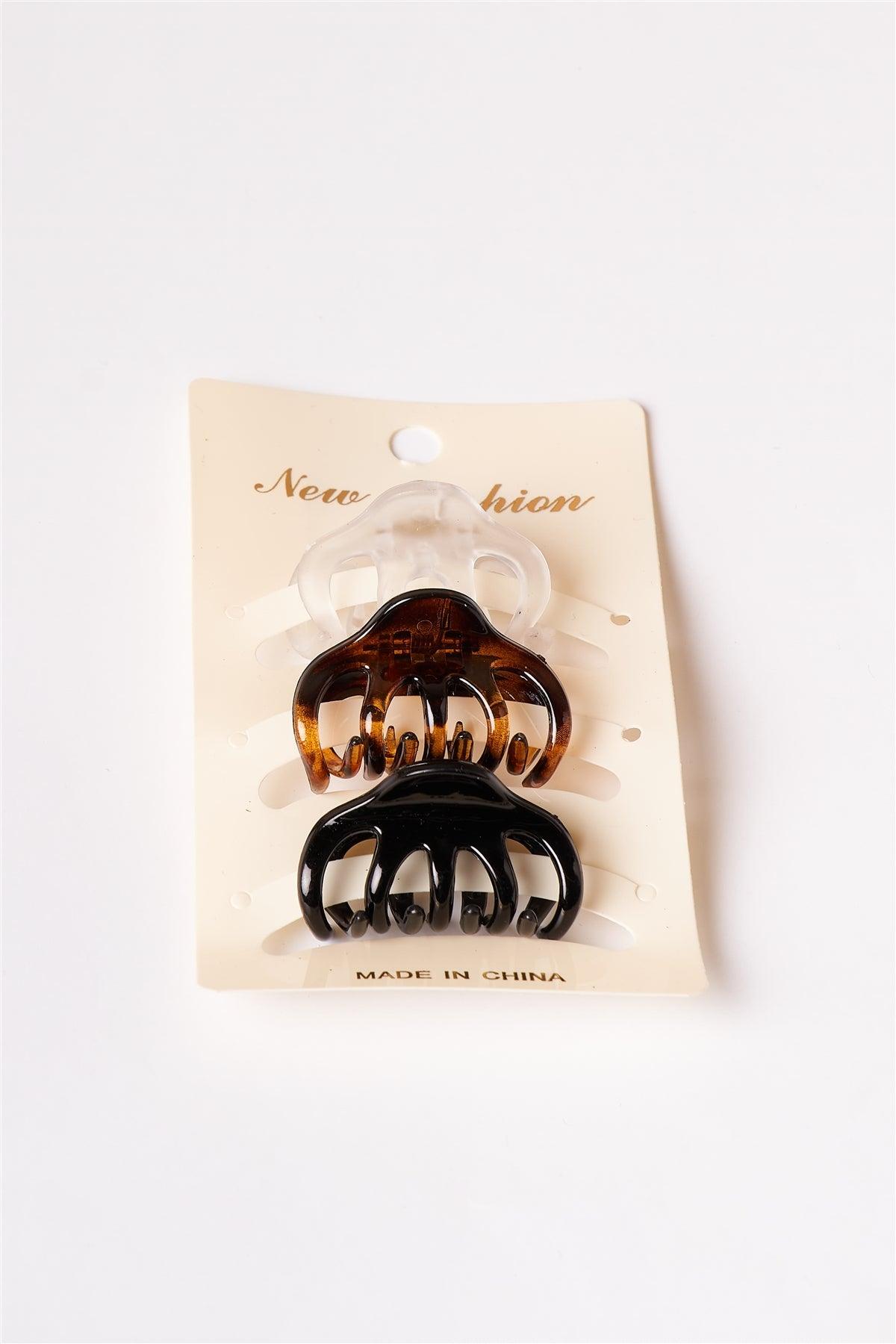 White-Brown-Black Mini 3 piece Claw Clips /12 pack