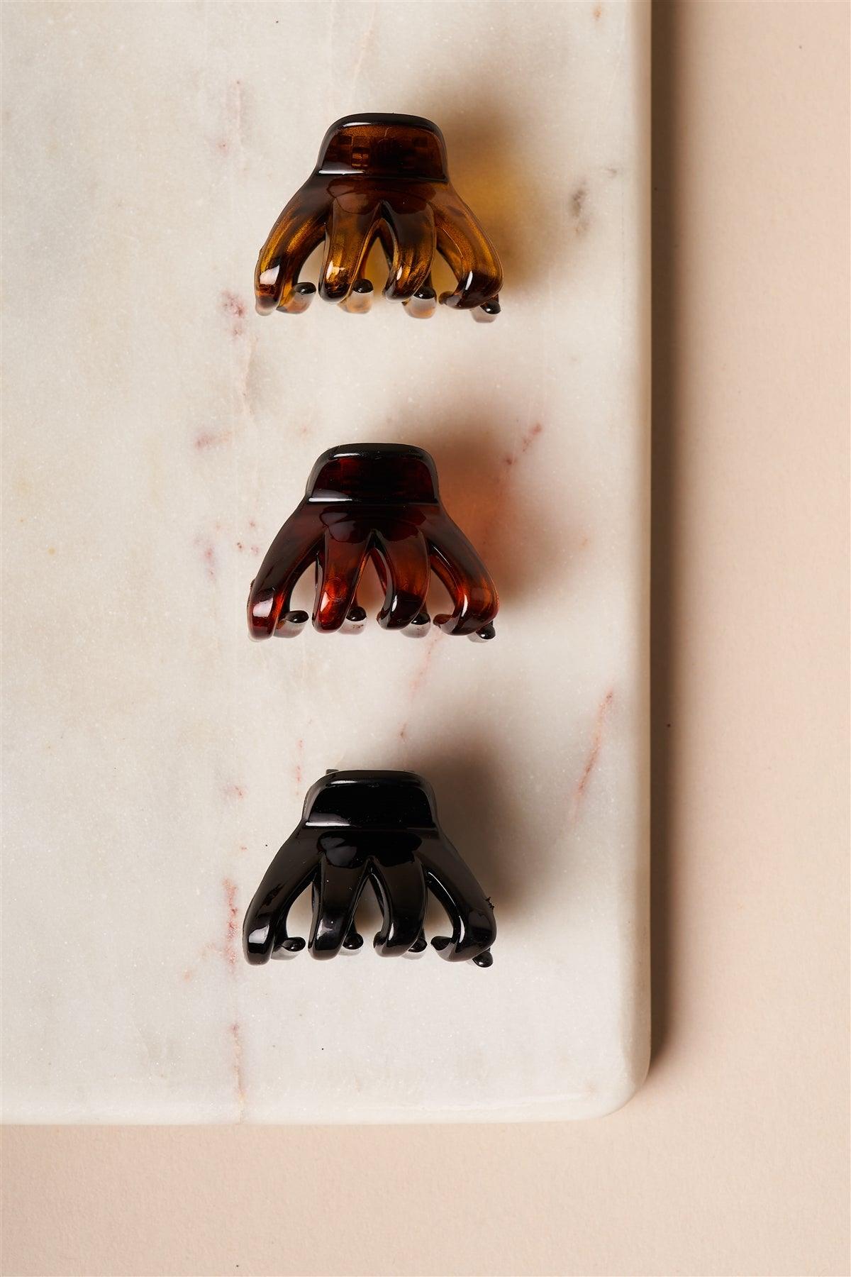 Amber-Brown-Black Mini 3 piece Claw Clips /1 Pack