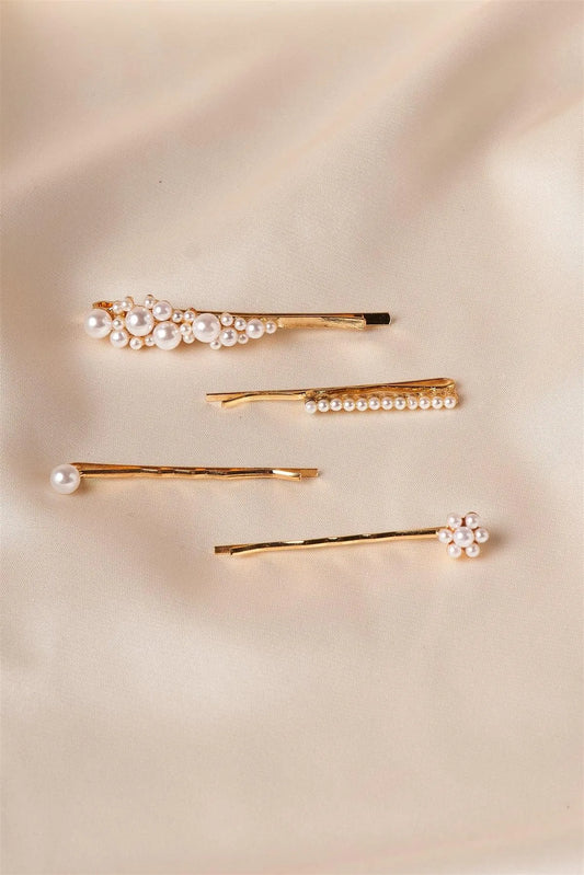 Gold Pearled Flower Bobby Pins /12 Pack - Tasha Apparel Wholesale