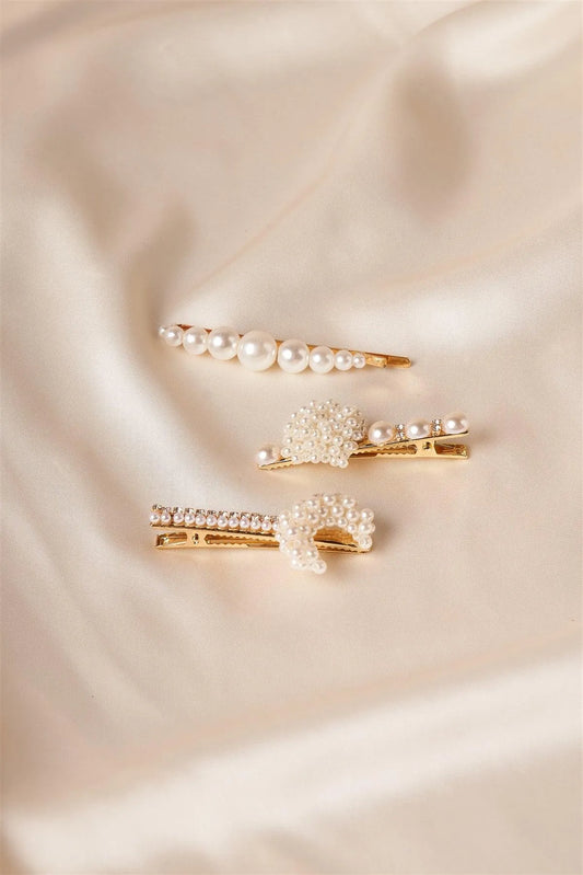 Gold Pearled Moon Bobby Pins /1 Pair - Tasha Apparel Wholesale