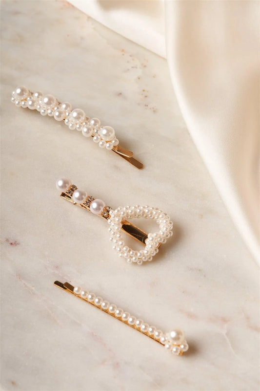 Gold Pearled Elegant Style Heart Bobby Pins /1 Pair - Tasha Apparel Wholesale